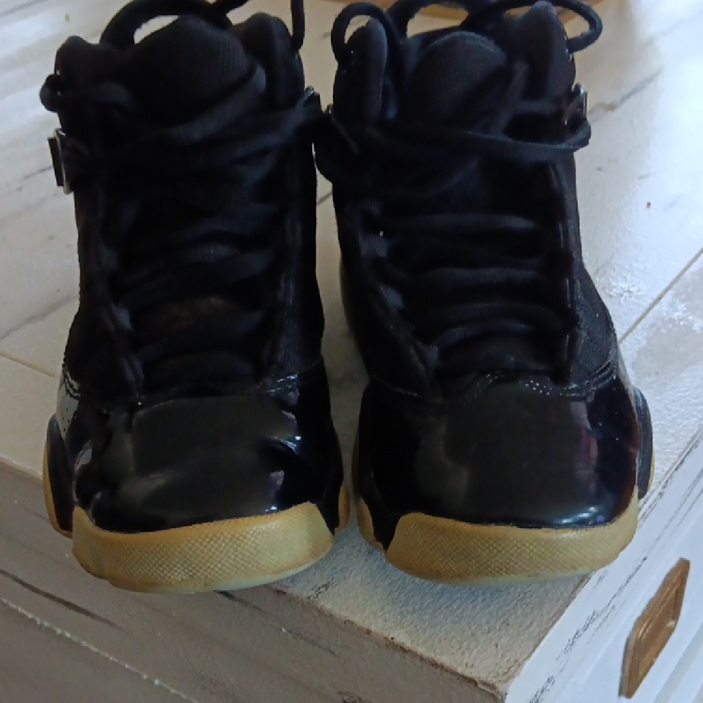 Jordan Black and Tan High-Top Sneakers with Glossy Finish